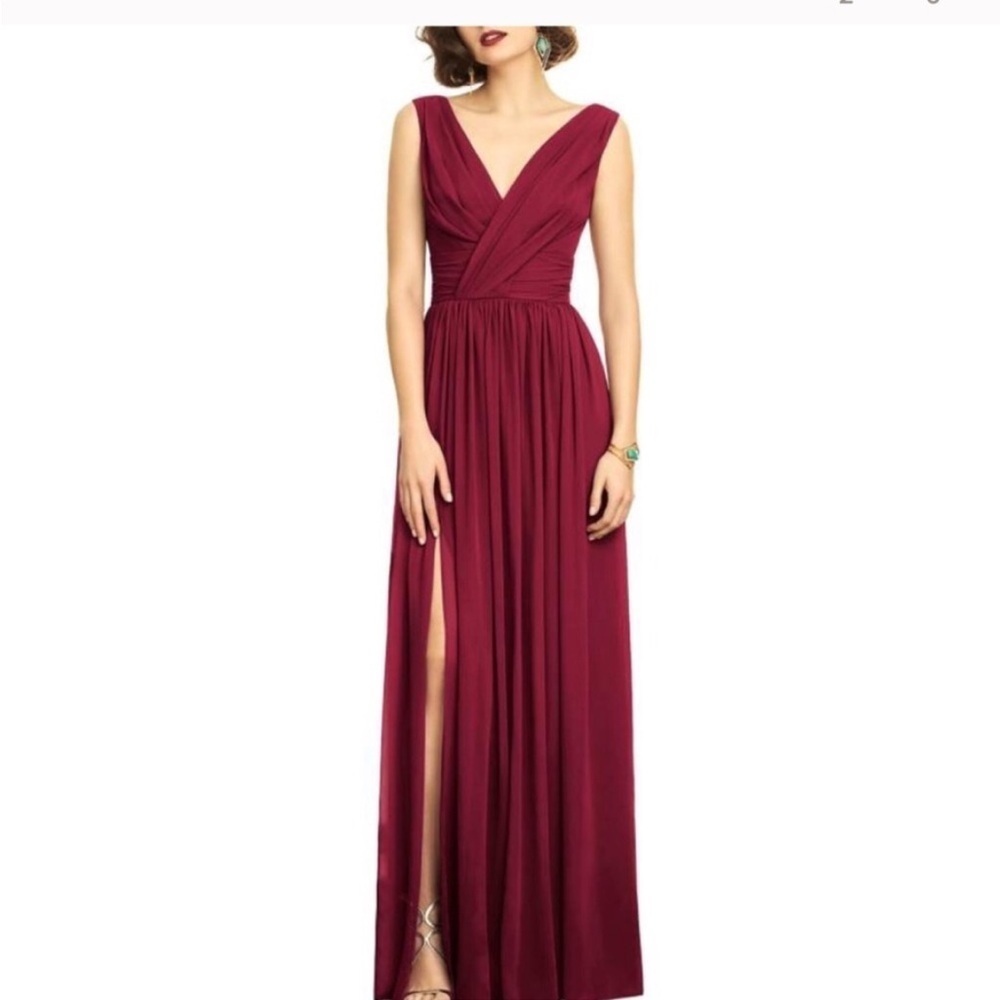 Sleeveless Draped Chiffon Maxi Dress Front Slit STYLE 2894 Dessy Collection NEW